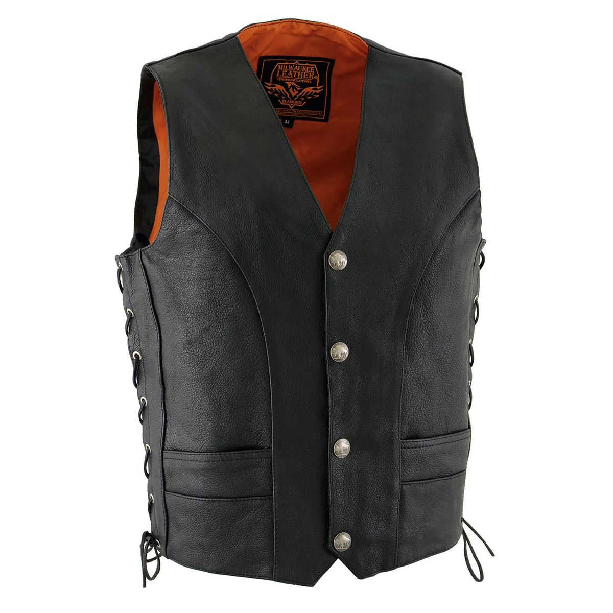 Milwaukee Leather ML1369 Men's Black Premium Leather Side Lace Motorcycle Rider Vest w/ Buffalo Nickel Snaps Closure - Image 10