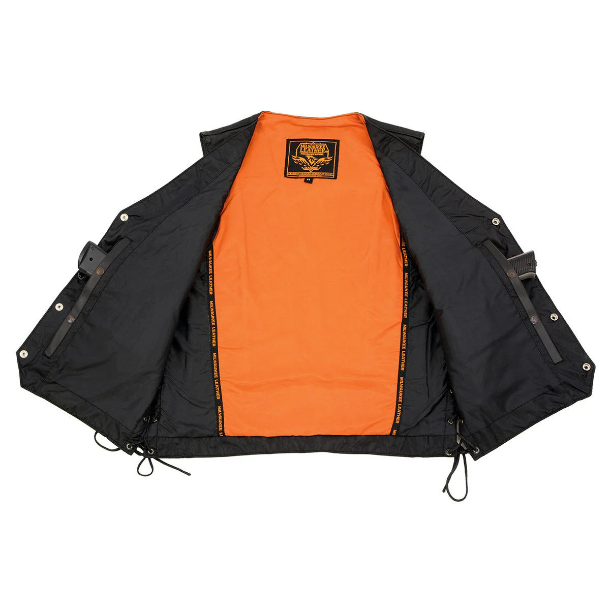 Milwaukee Leather ML1369 Men's Black Premium Leather Side Lace Motorcycle Rider Vest w/ Buffalo Nickel Snaps Closure - Image 13