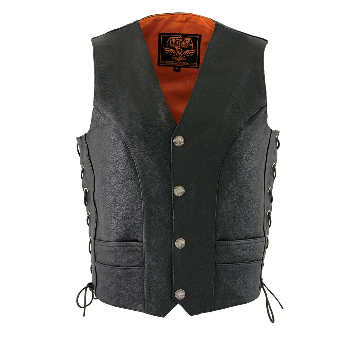 Milwaukee Leather ML1369 Men's Black Premium Leather Side Lace Motorcycle Rider Vest w/ Buffalo Nickel Snaps Closure - Image 15
