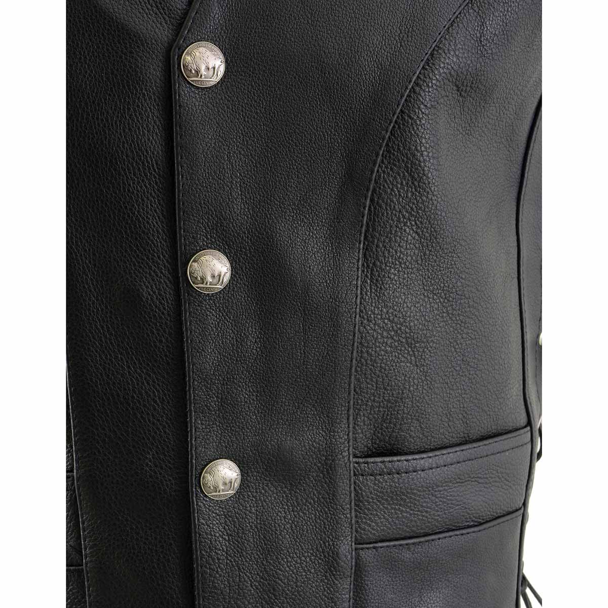 Milwaukee Leather ML1369 Men's Black Premium Leather Side Lace Motorcycle Rider Vest w/ Buffalo Nickel Snaps Closure - Image 16