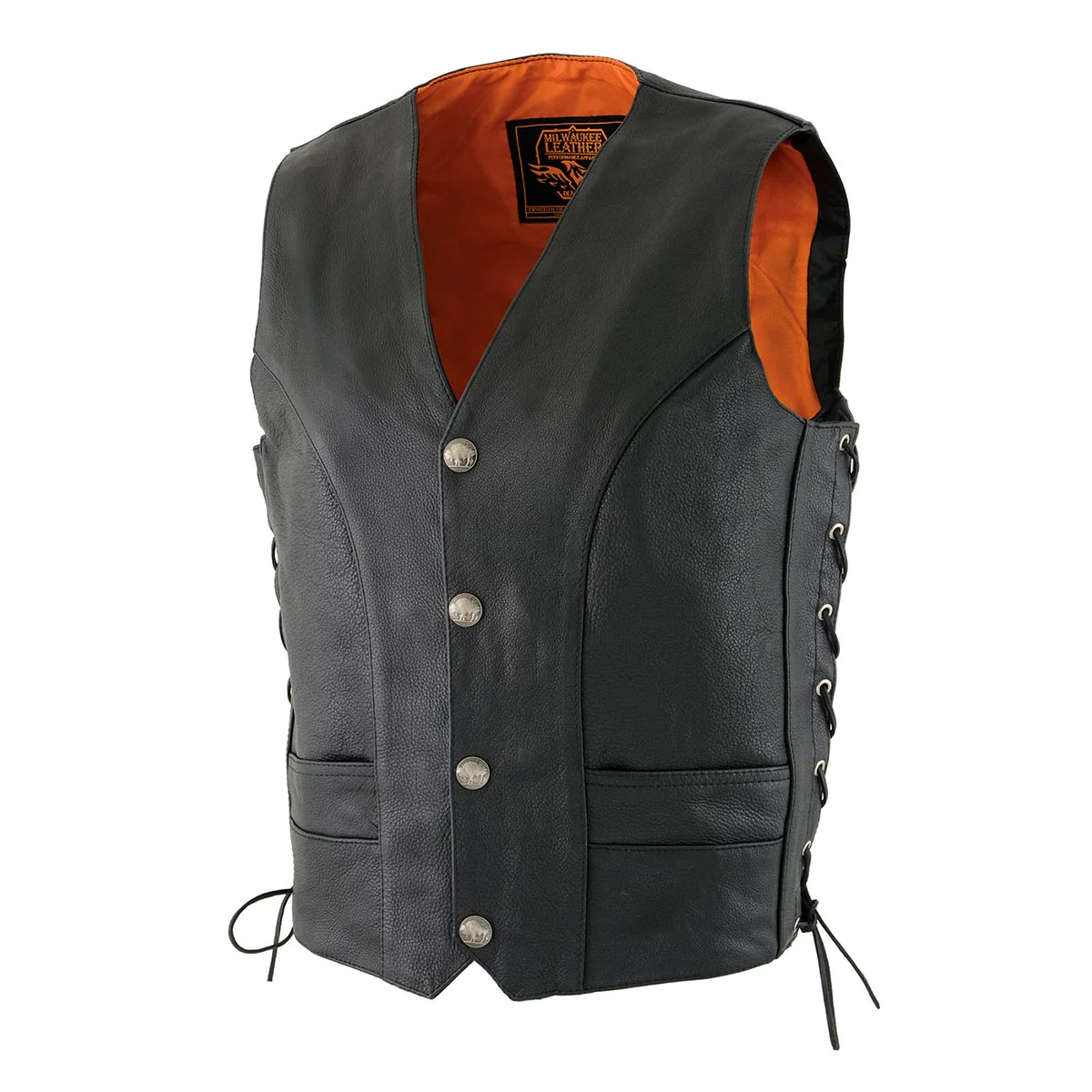 Milwaukee Leather ML1369 Men's Black Premium Leather Side Lace Motorcycle Rider Vest w/ Buffalo Nickel Snaps Closure - Image 18