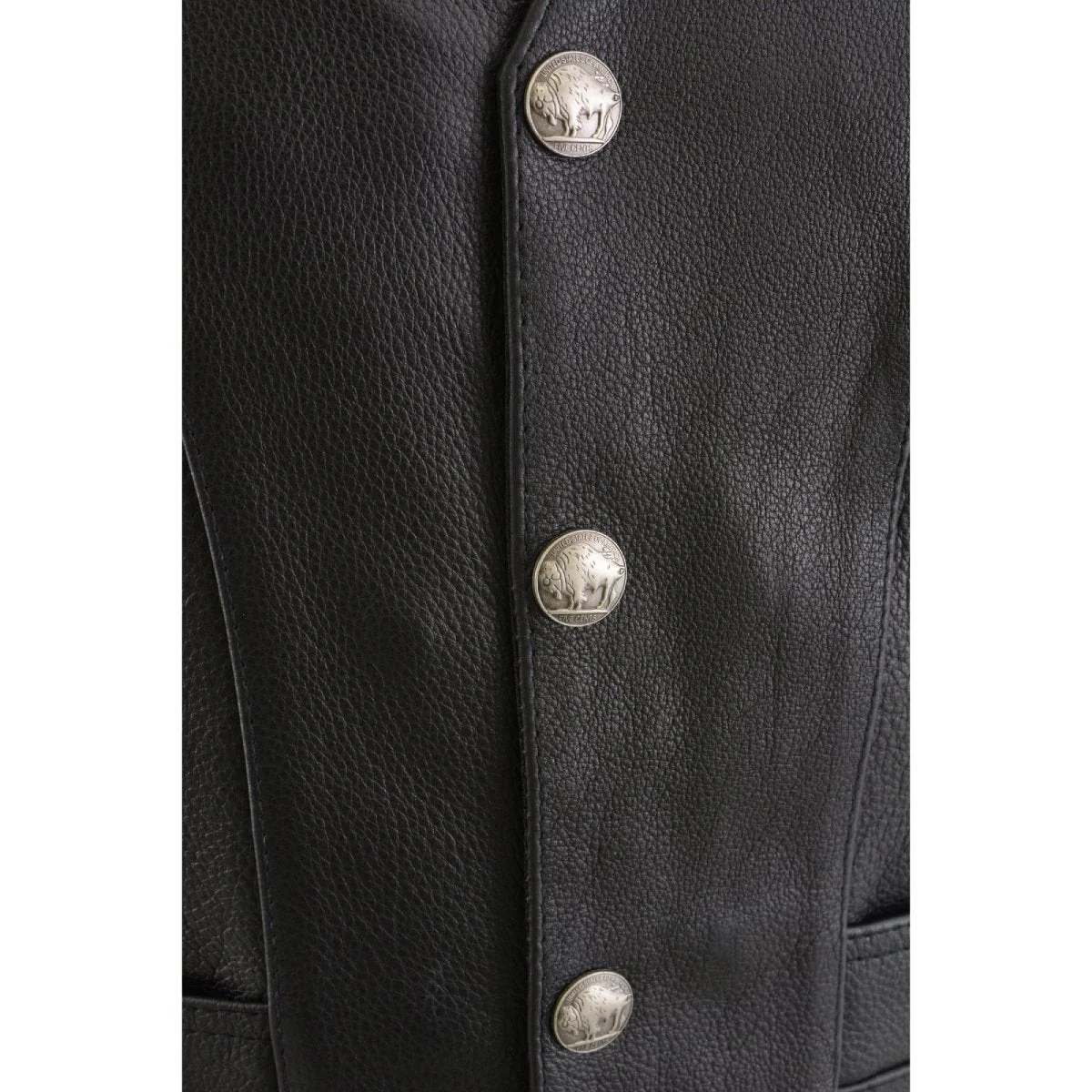 Milwaukee Leather ML1369 Men's Black Premium Leather Side Lace Motorcycle Rider Vest w/ Buffalo Nickel Snaps Closure - Image 5