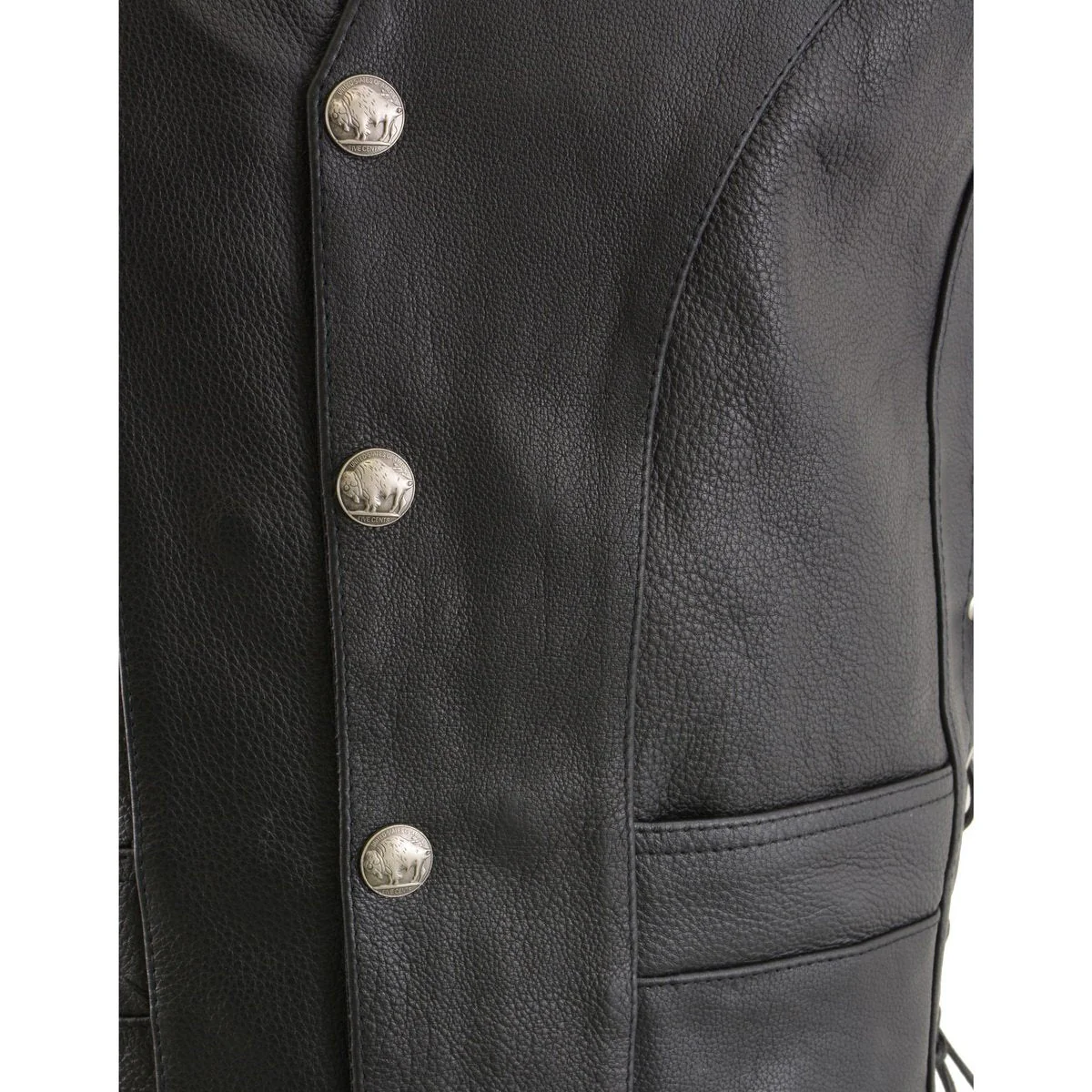 Milwaukee Leather ML1369 Men's Black Premium Leather Side Lace Motorcycle Rider Vest w/ Buffalo Nickel Snaps Closure - Image 6
