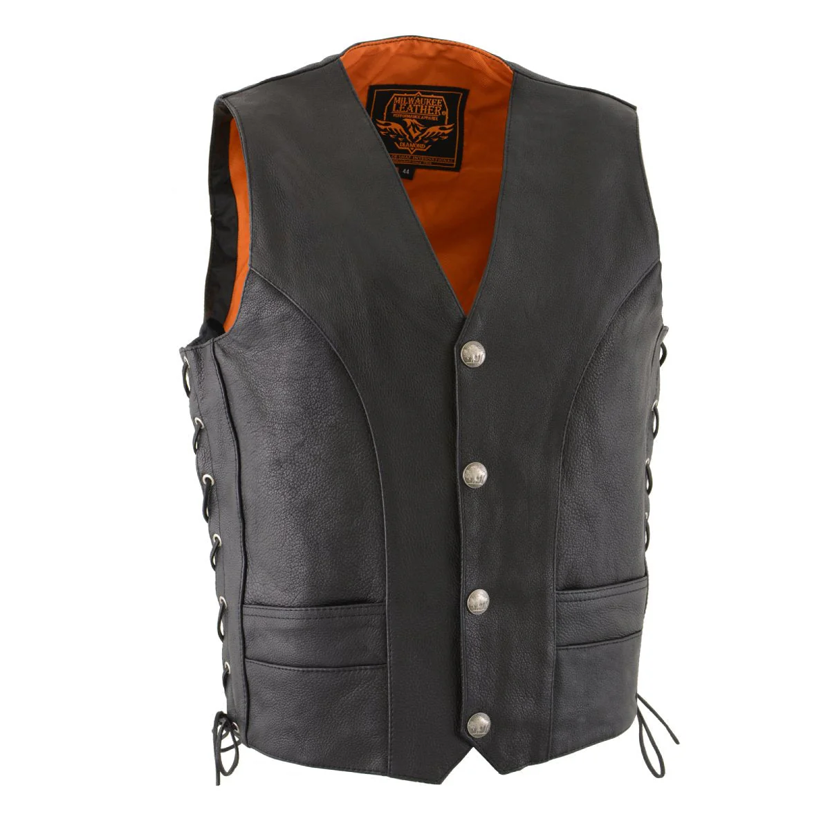 Milwaukee Leather ML1369 Men's Black Premium Leather Side Lace Motorcycle Rider Vest w/ Buffalo Nickel Snaps Closure - Image 9