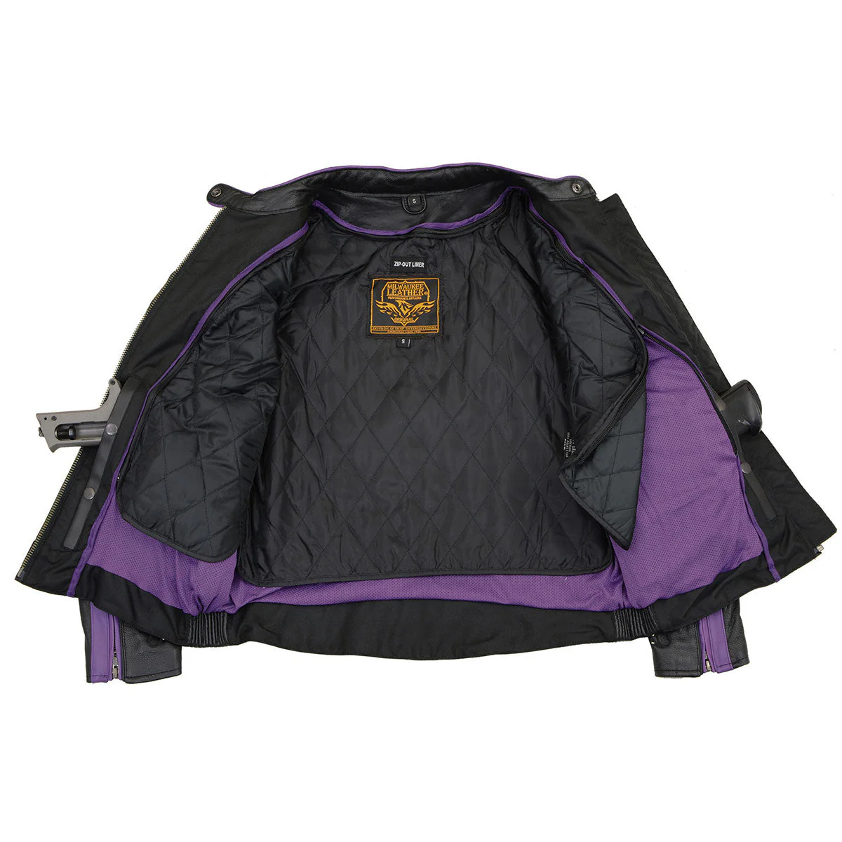 Milwaukee Leather ML1952 Women's Black and Purple Embroidered and Stud Design Scooter Jacket - Image 10