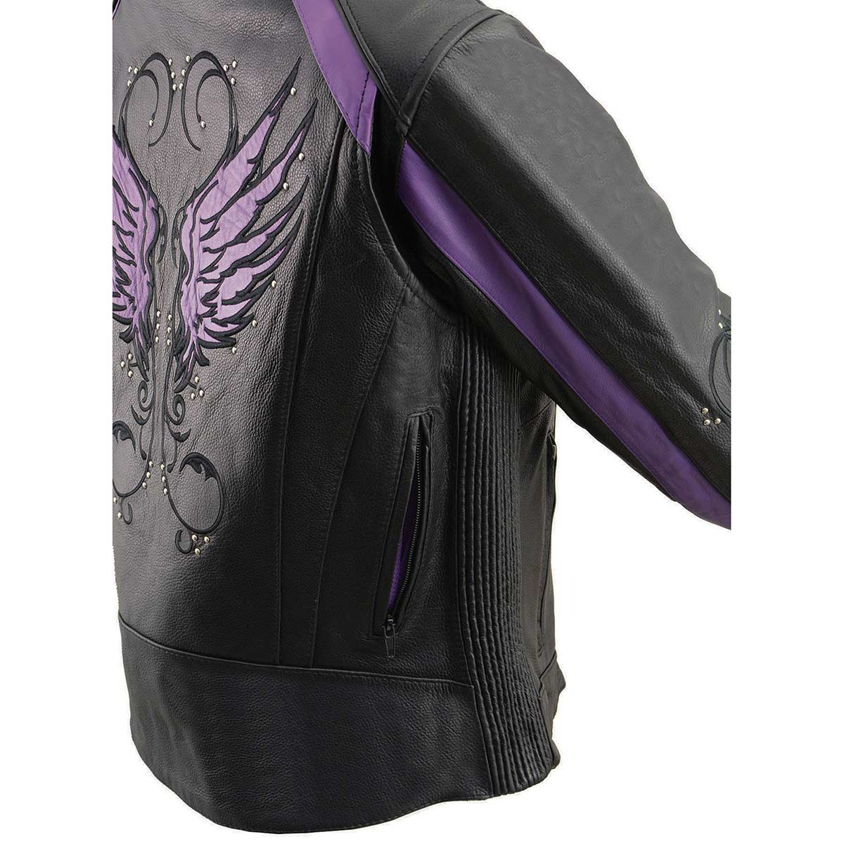 Milwaukee Leather ML1952 Women's Black and Purple Embroidered and Stud Design Scooter Jacket - Image 11