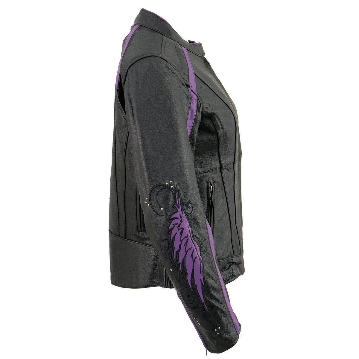Milwaukee Leather ML1952 Women's Black and Purple Embroidered and Stud Design Scooter Jacket - Image 12