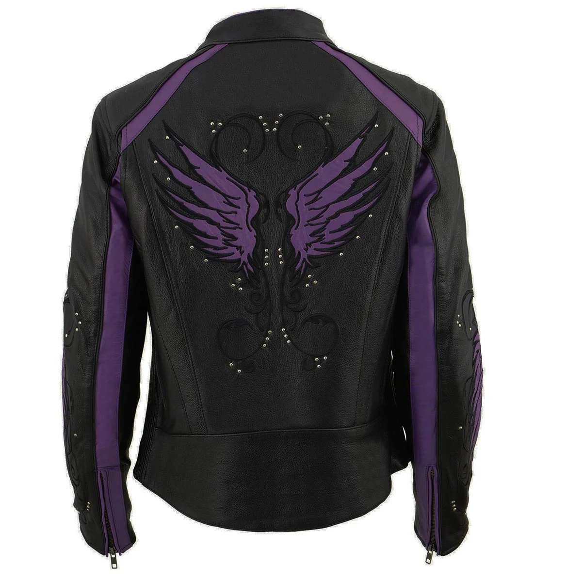Milwaukee Leather ML1952 Women's Black and Purple Embroidered and Stud Design Scooter Jacket - Image 13