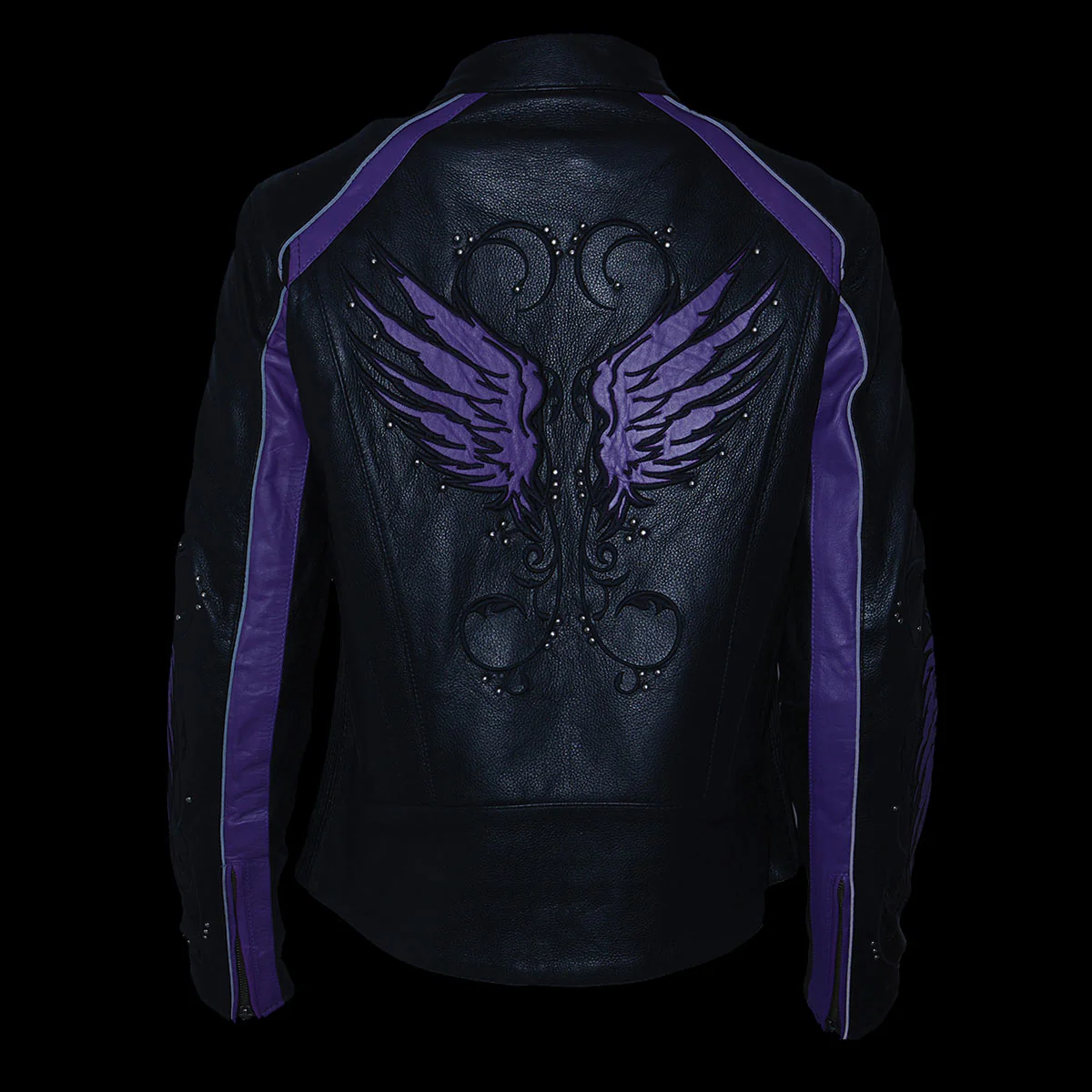 Milwaukee Leather ML1952 Women's Black and Purple Embroidered and Stud Design Scooter Jacket - Image 14