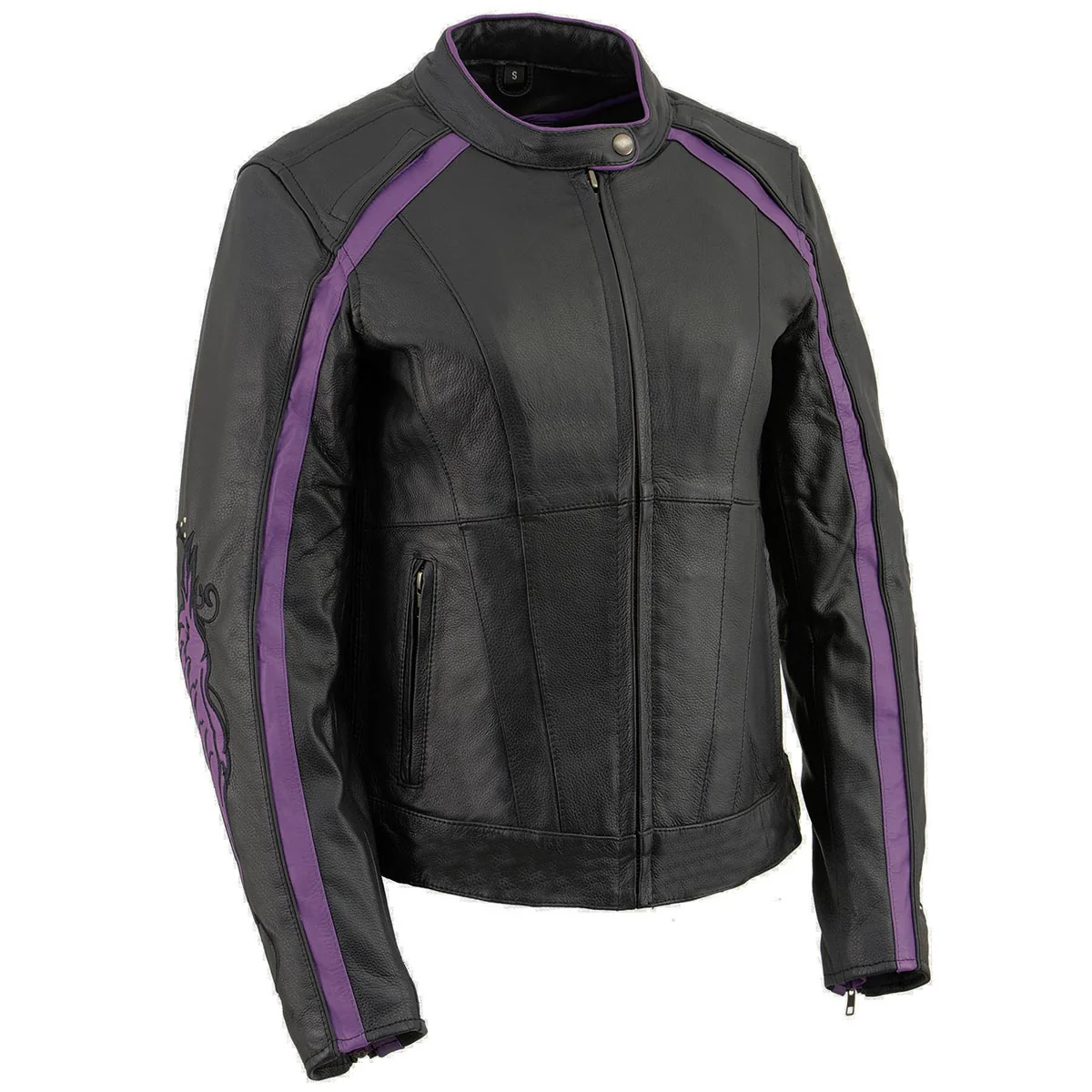 Milwaukee Leather ML1952 Women's Black and Purple Embroidered and Stud Design Scooter Jacket - Image 15
