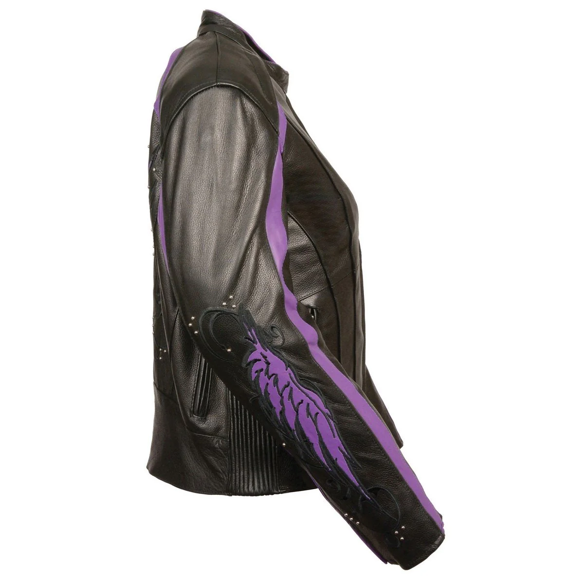 Milwaukee Leather ML1952 Women's Black and Purple Embroidered and Stud Design Scooter Jacket - Image 4