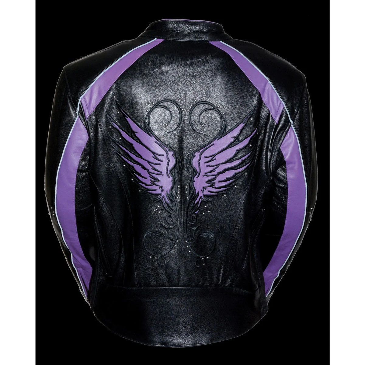 Milwaukee Leather ML1952 Women's Black and Purple Embroidered and Stud Design Scooter Jacket - Image 6