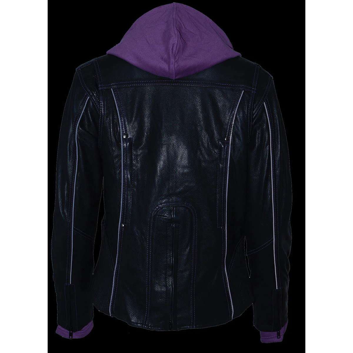 Milwaukee Leather ML2067 Women's 3/4 Black and Purple Leather Hoodie Jacket with Reflective Tribal Design - Image 11