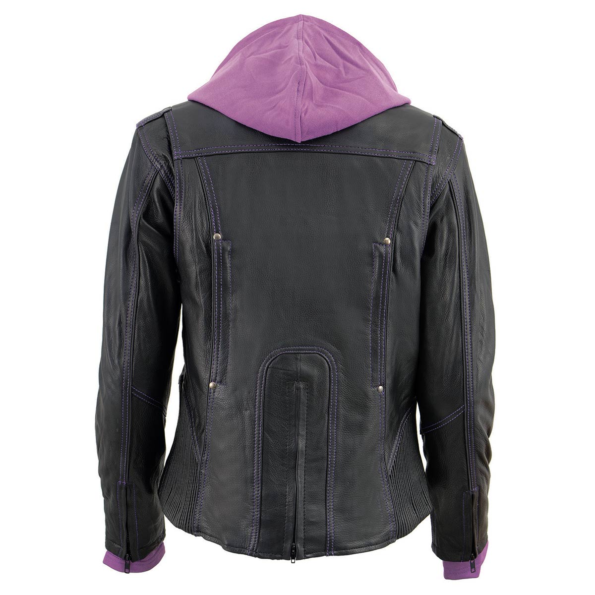 Milwaukee Leather ML2067 Women's 3/4 Black and Purple Leather Hoodie Jacket with Reflective Tribal Design - Image 16
