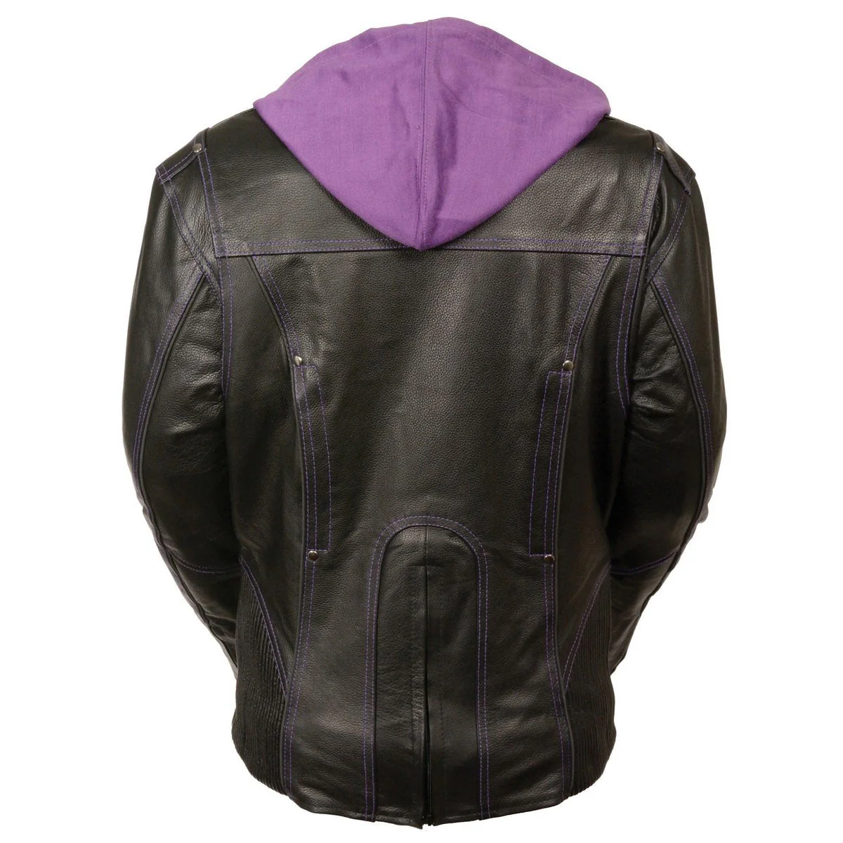 Milwaukee Leather ML2067 Women's 3/4 Black and Purple Leather Hoodie Jacket with Reflective Tribal Design - Image 2