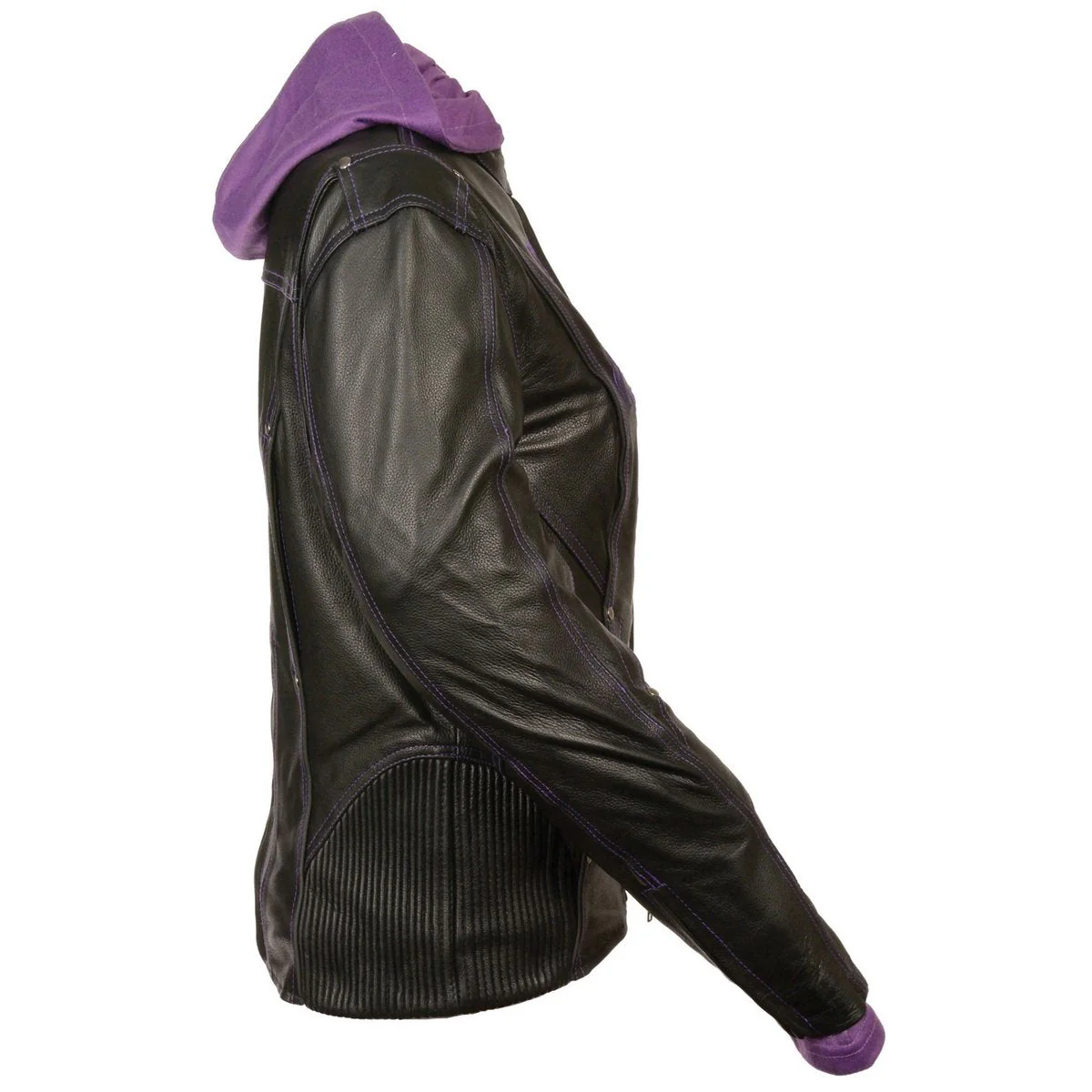 Milwaukee Leather ML2067 Women's 3/4 Black and Purple Leather Hoodie Jacket with Reflective Tribal Design - Image 4