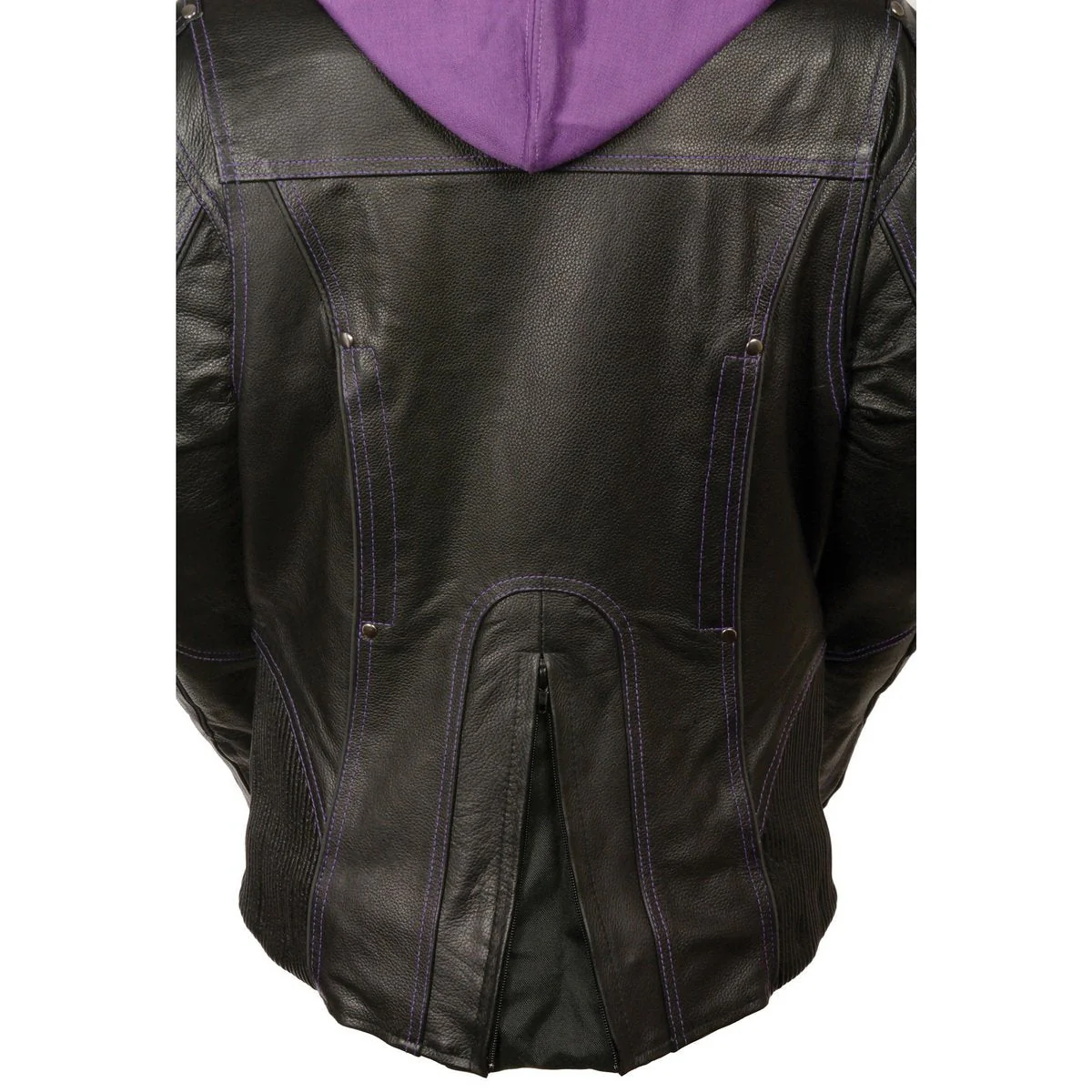 Milwaukee Leather ML2067 Women's 3/4 Black and Purple Leather Hoodie Jacket with Reflective Tribal Design - Image 5