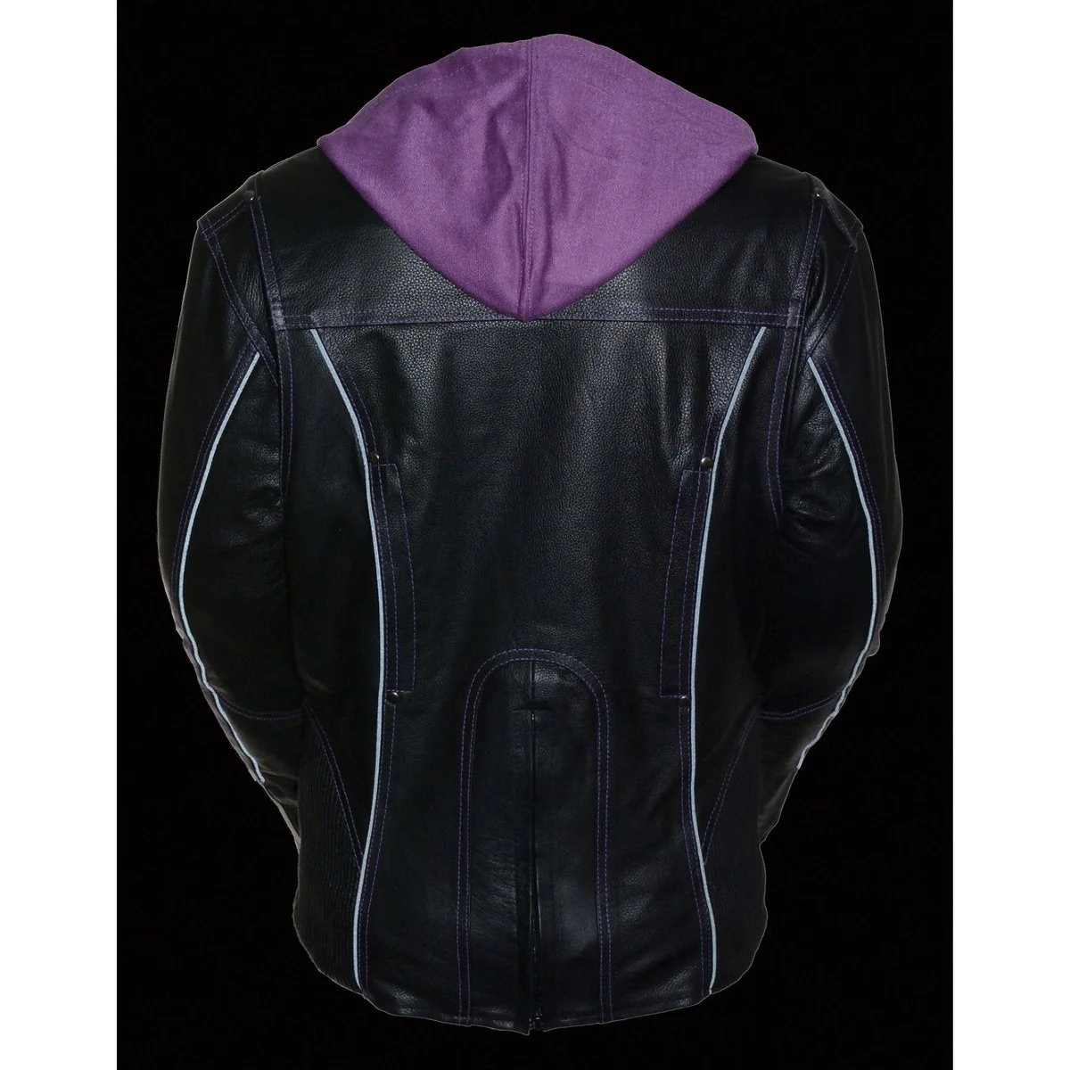 Milwaukee Leather ML2067 Women's 3/4 Black and Purple Leather Hoodie Jacket with Reflective Tribal Design - Image 7