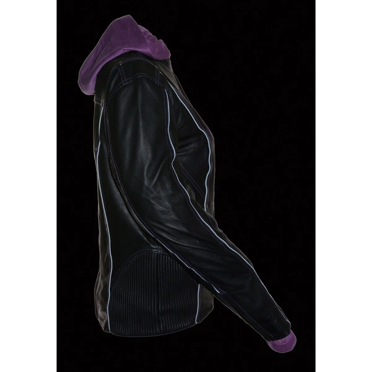 Milwaukee Leather ML2067 Women's 3/4 Black and Purple Leather Hoodie Jacket with Reflective Tribal Design - Image 8