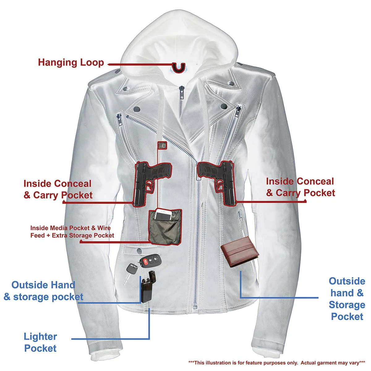 Milwaukee Leather MLL2575 Women's Black Leather Vented Motorcycle Jacket w/ Removable Hoodie - Image 16