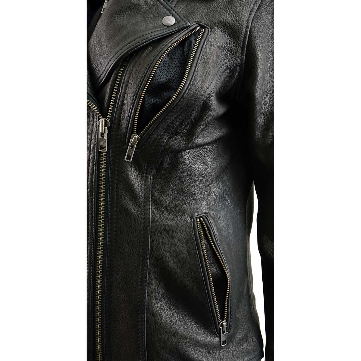 Milwaukee Leather MLL2575 Women's Black Leather Vented Motorcycle Jacket w/ Removable Hoodie - Image 17