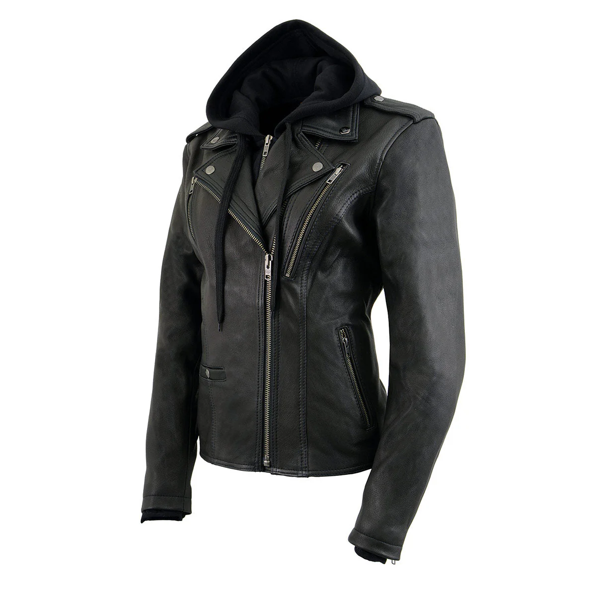 Milwaukee Leather MLL2575 Women's Black Leather Vented Motorcycle Jacket w/ Removable Hoodie - Image 18
