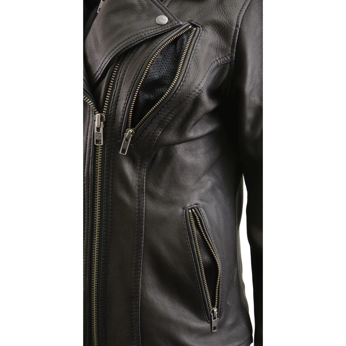Milwaukee Leather MLL2575 Women's Black Leather Vented Motorcycle Jacket w/ Removable Hoodie - Image 7