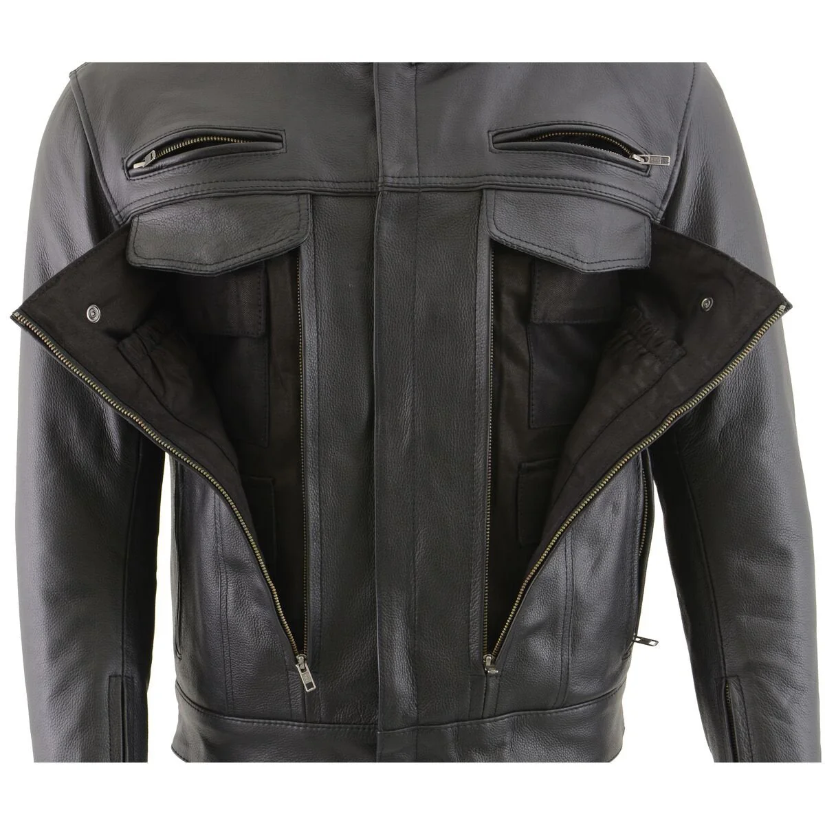 Milwaukee Leather MLM1506 Men's Black Premium Leather Motorcycle Jacket w/ Utility Pockets Cool-Tec Leather Treatement - Image 7