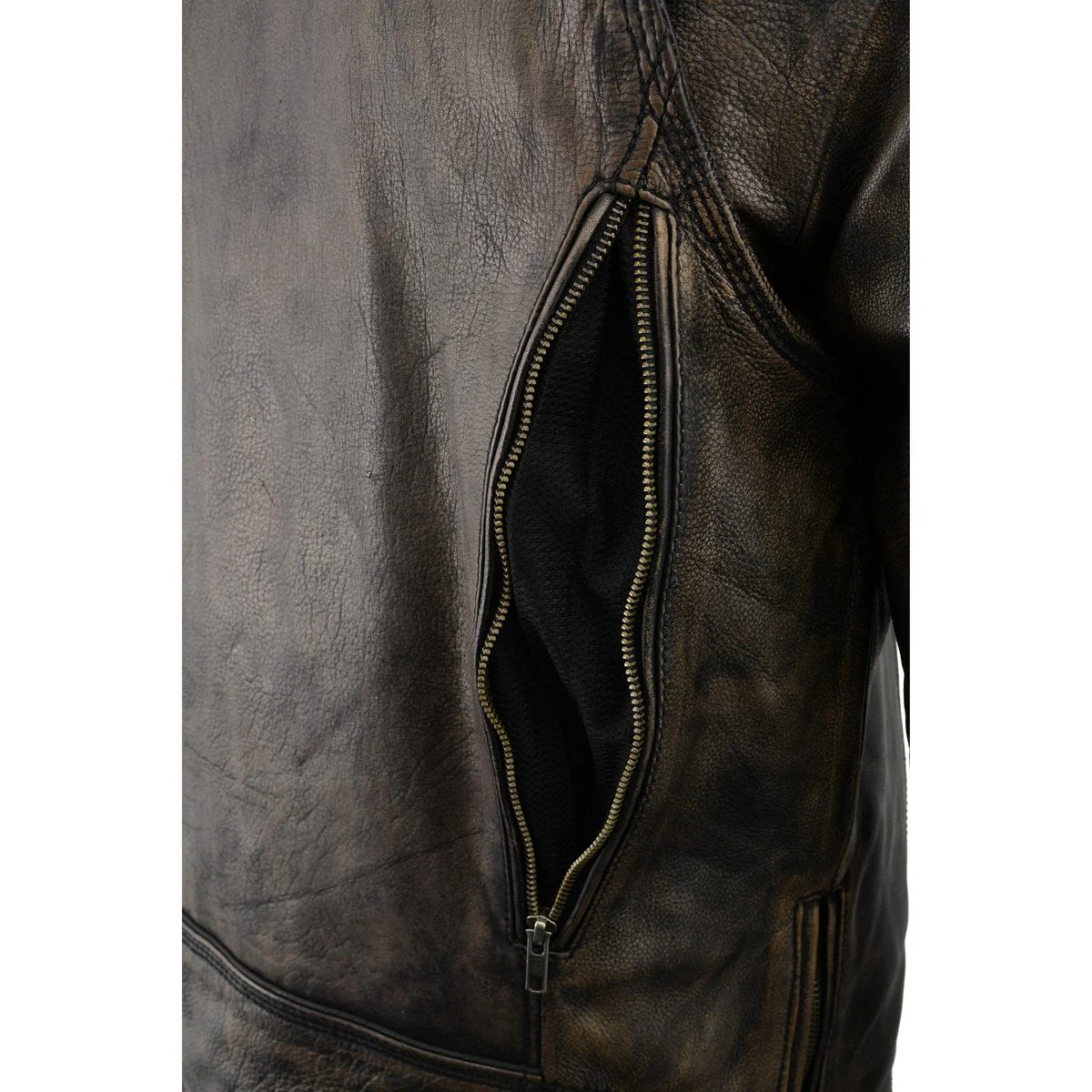 Milwaukee Leather MLM1515 Men's Classic Beltless Distressed Brown Leather Triple Stitched Motorcycle Biker Jacket - Image 11