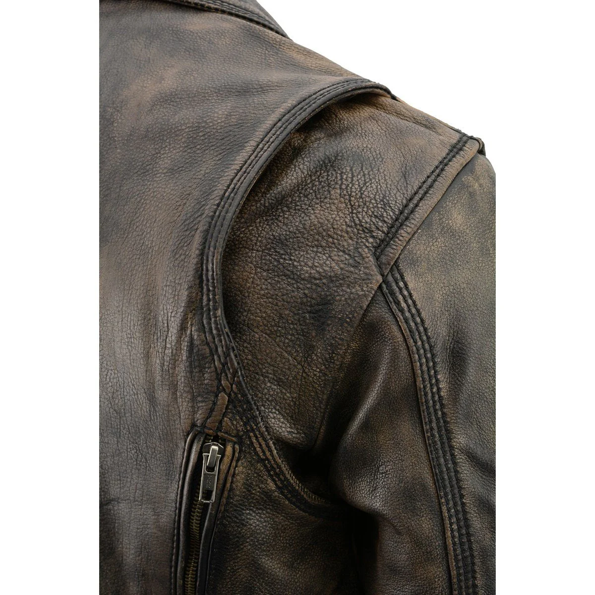Milwaukee Leather MLM1515 Men's Classic Beltless Distressed Brown Leather Triple Stitched Motorcycle Biker Jacket - Image 12