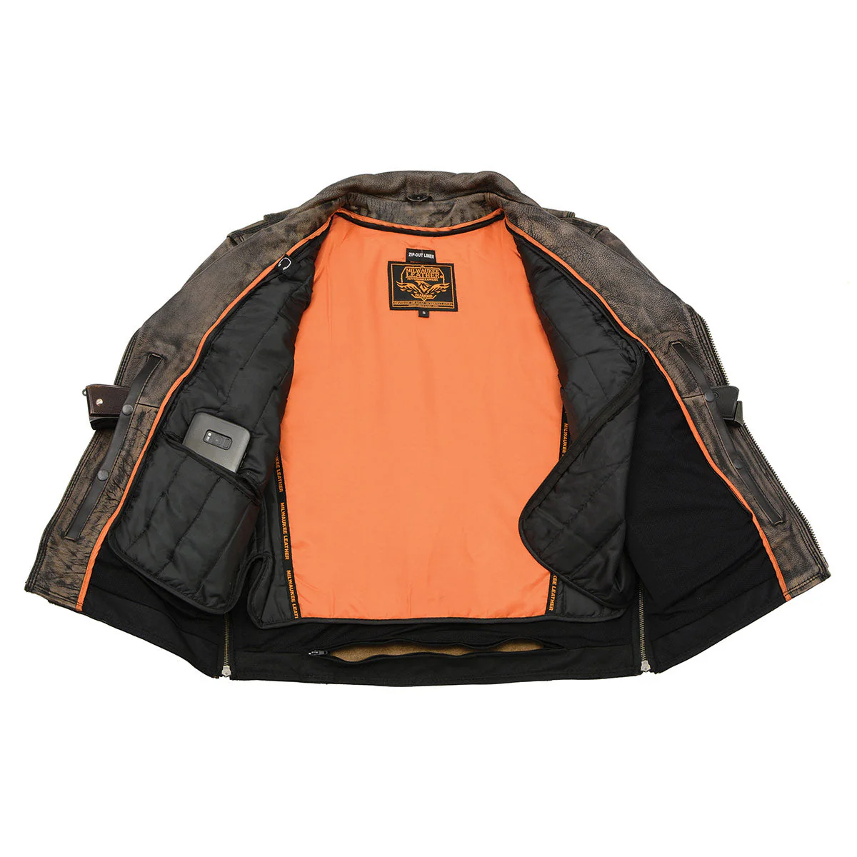 Milwaukee Leather MLM1515 Men's Classic Beltless Distressed Brown Leather Triple Stitched Motorcycle Biker Jacket - Image 16