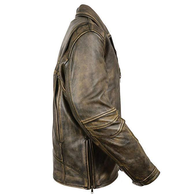 Milwaukee Leather MLM1515 Men's Classic Beltless Distressed Brown Leather Triple Stitched Motorcycle Biker Jacket - Image 2
