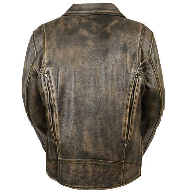 Milwaukee Leather MLM1515 Men's Classic Beltless Distressed Brown Leather Triple Stitched Motorcycle Biker Jacket - Image 3