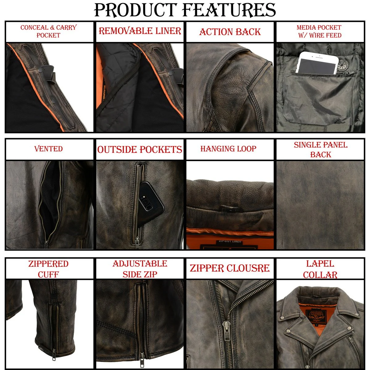 Milwaukee Leather MLM1515 Men's Classic Beltless Distressed Brown Leather Triple Stitched Motorcycle Biker Jacket - Image 6