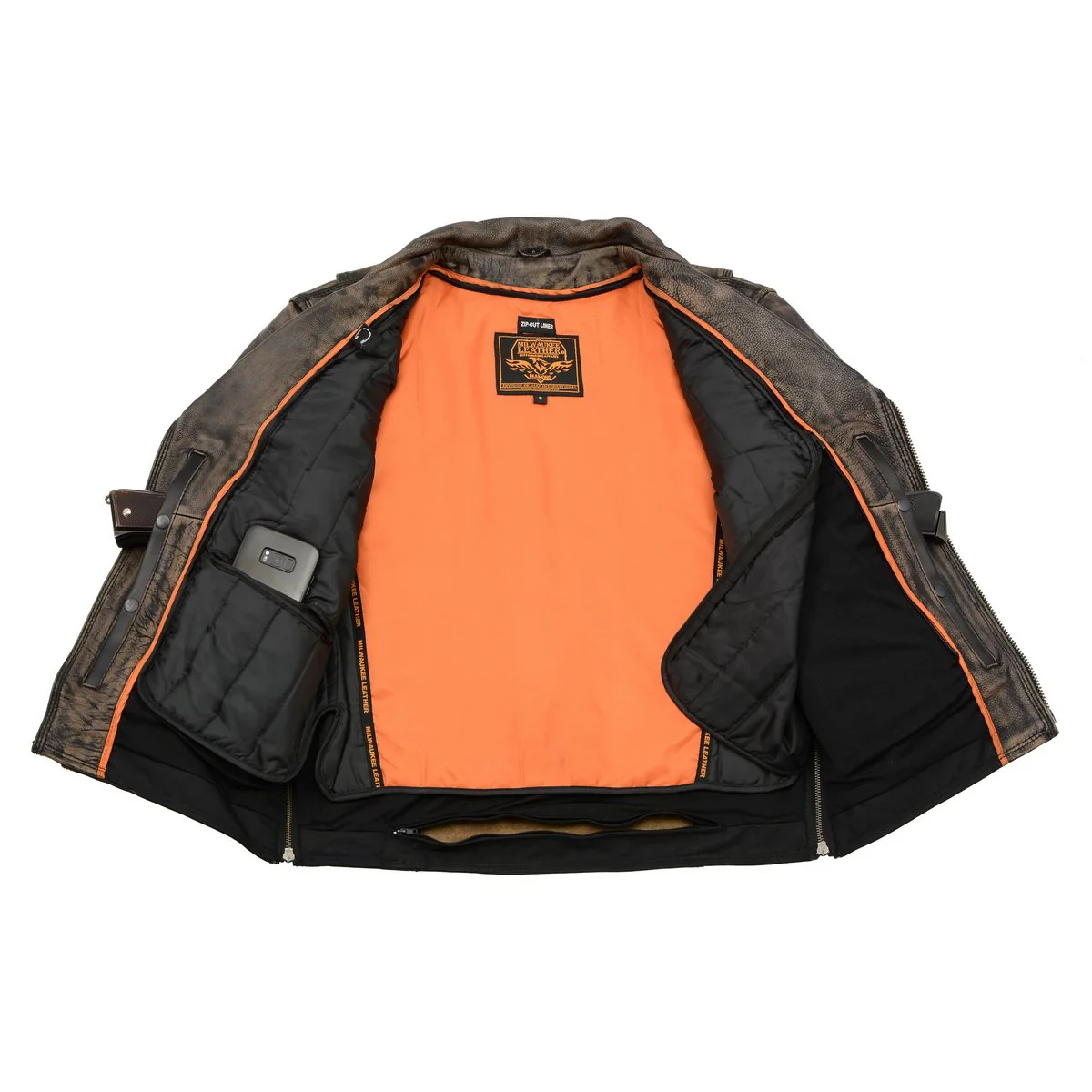 Milwaukee Leather MLM1515 Men's Classic Beltless Distressed Brown Leather Triple Stitched Motorcycle Biker Jacket - Image 7