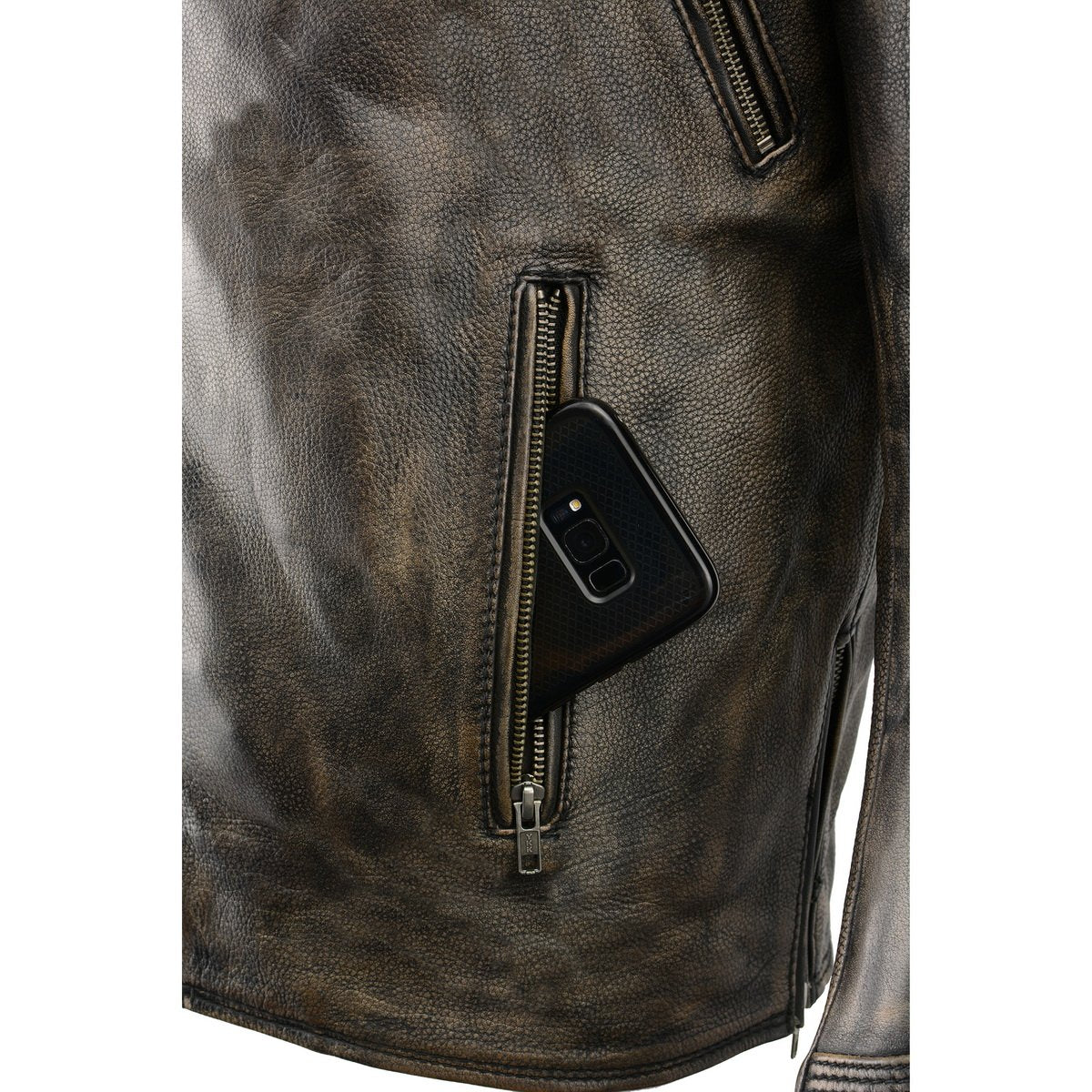 Milwaukee Leather MLM1515 Men's Classic Beltless Distressed Brown Leather Triple Stitched Motorcycle Biker Jacket - Image 8