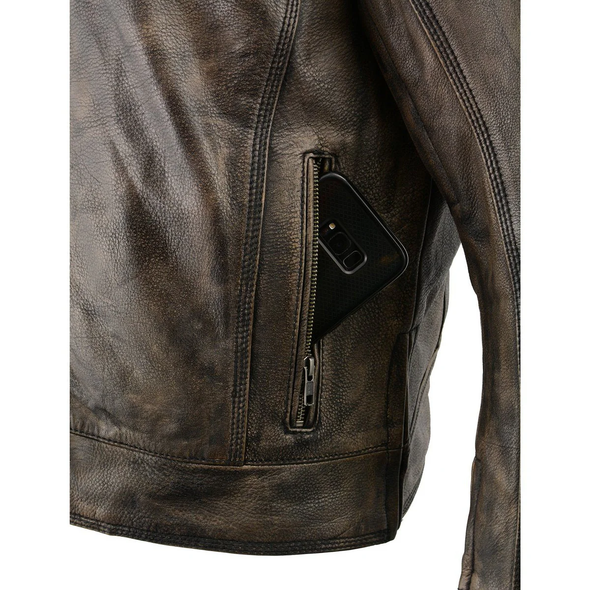 Milwaukee Leather MLM1550 Men's Vented Black-Beige Distressed Leather Scooter Style Motorcycle Jacket w/ Liner - Image 10