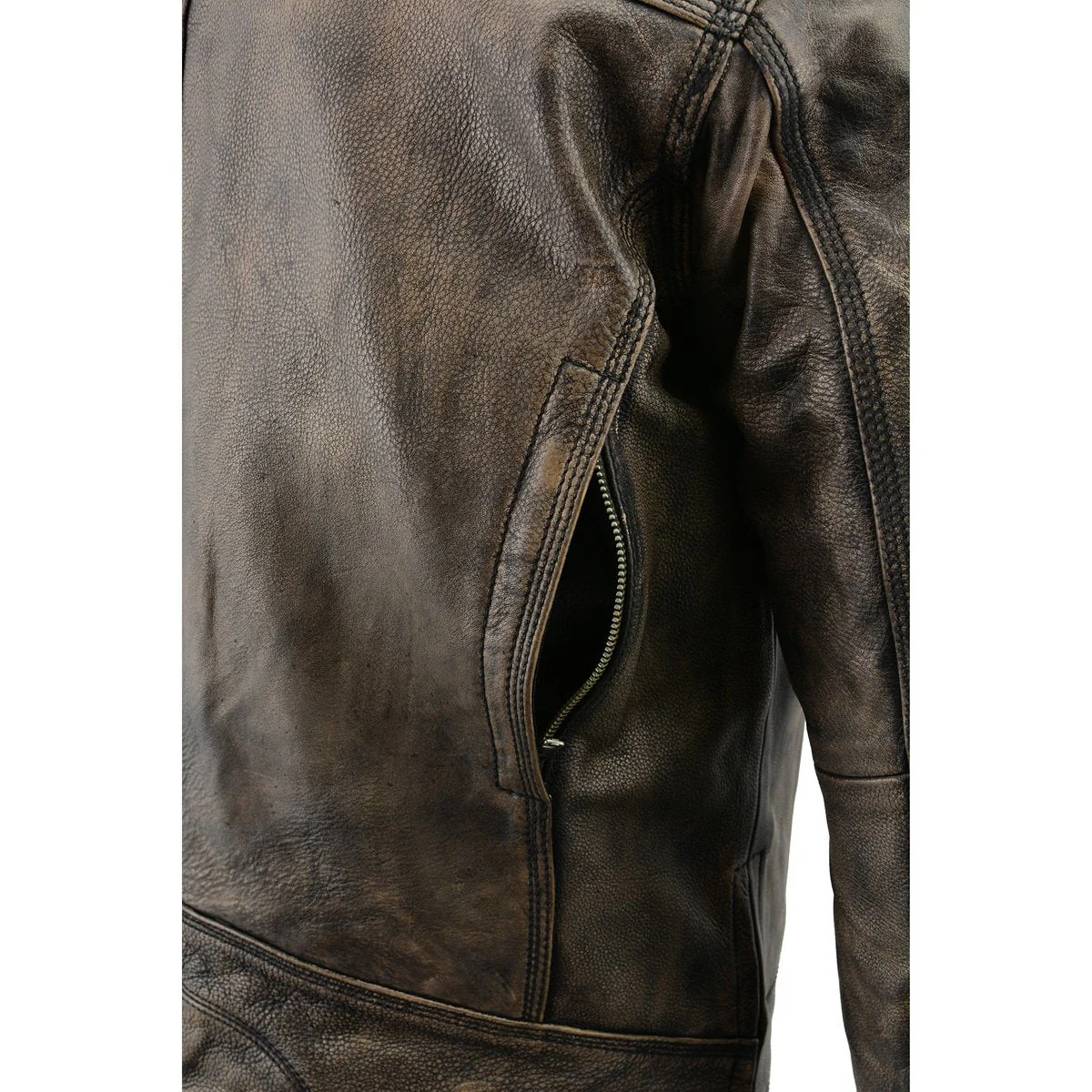 Milwaukee Leather MLM1550 Men's Vented Black-Beige Distressed Leather Scooter Style Motorcycle Jacket w/ Liner - Image 11