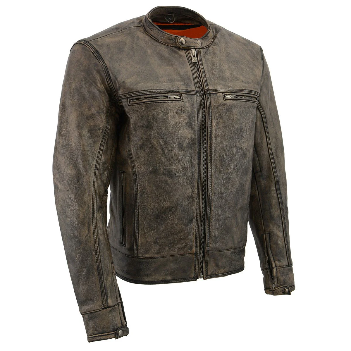 Milwaukee Leather MLM1550 Men's Vented Black-Beige Distressed Leather Scooter Style Motorcycle Jacket w/ Liner - Image 14