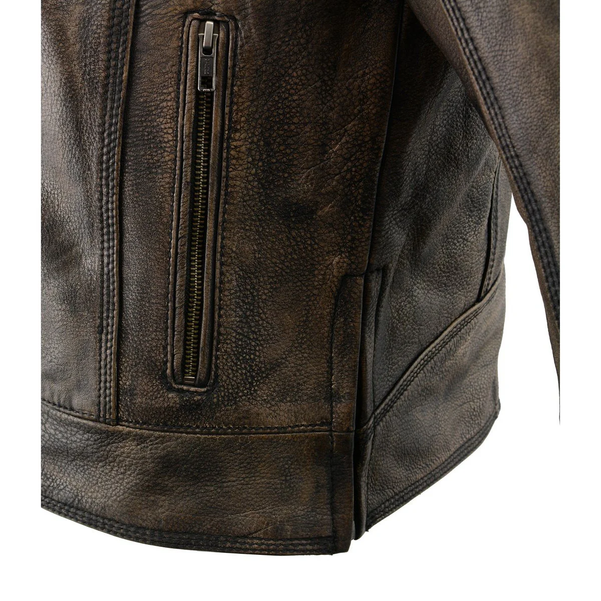 Milwaukee Leather MLM1550 Men's Vented Black-Beige Distressed Leather Scooter Style Motorcycle Jacket w/ Liner - Image 15