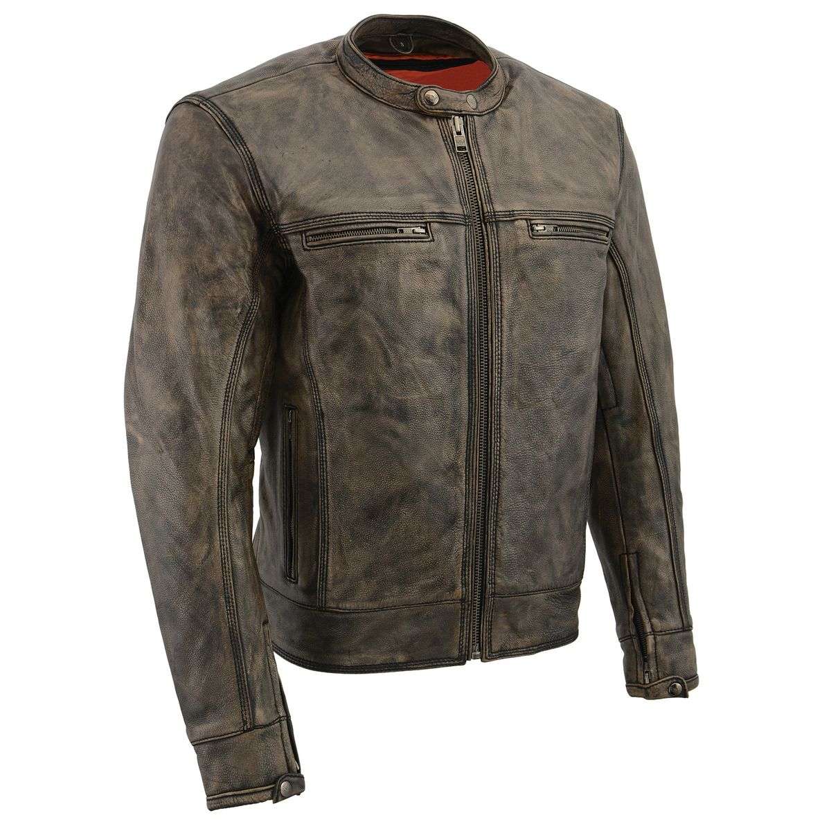 Milwaukee Leather MLM1550 Men's Vented Black-Beige Distressed Leather Scooter Style Motorcycle Jacket w/ Liner - Image 17