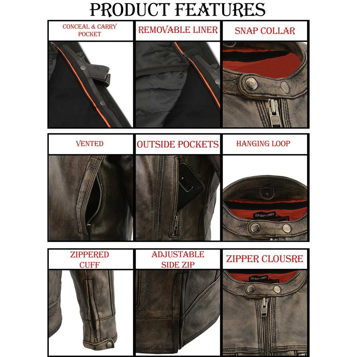 Milwaukee Leather MLM1550 Men's Vented Black-Beige Distressed Leather Scooter Style Motorcycle Jacket w/ Liner - Image 21