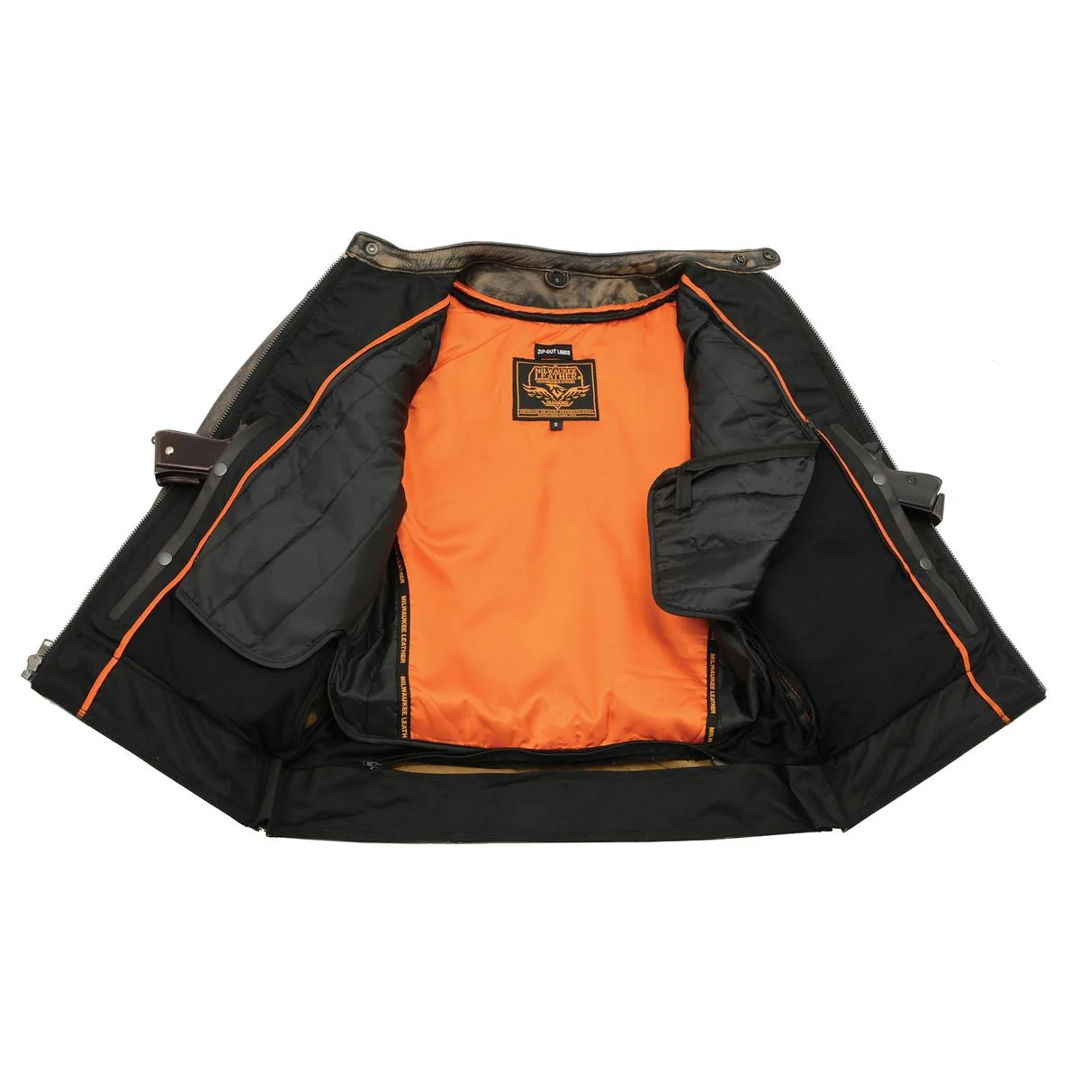 Milwaukee Leather MLM1550 Men's Vented Black-Beige Distressed Leather Scooter Style Motorcycle Jacket w/ Liner - Image 22