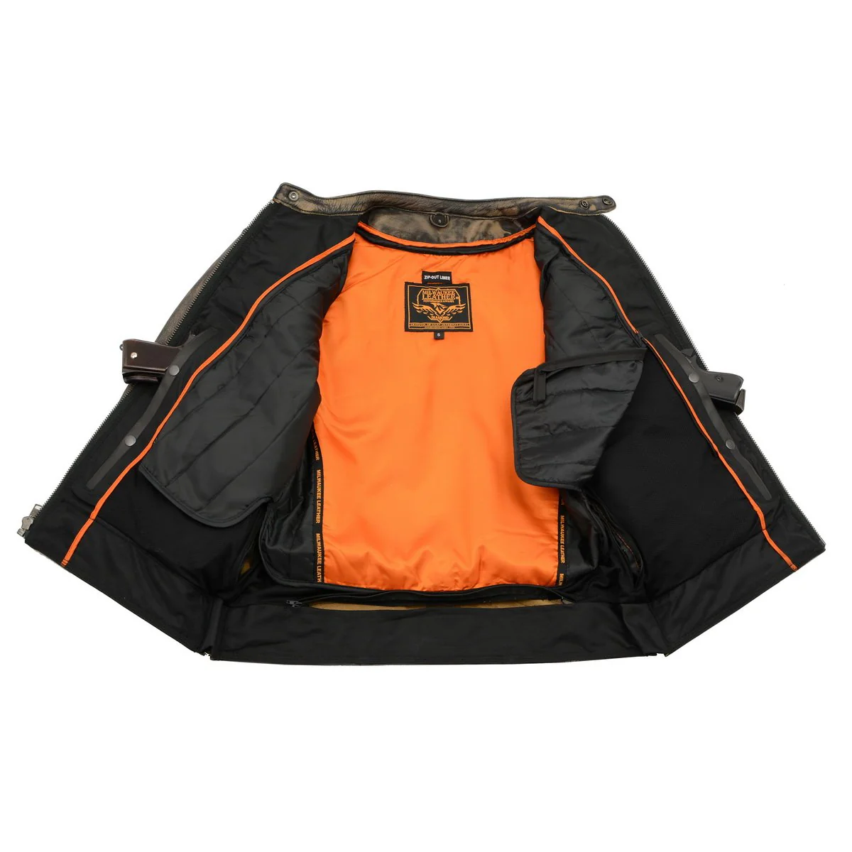 Milwaukee Leather MLM1550 Men's Vented Black-Beige Distressed Leather Scooter Style Motorcycle Jacket w/ Liner - Image 6