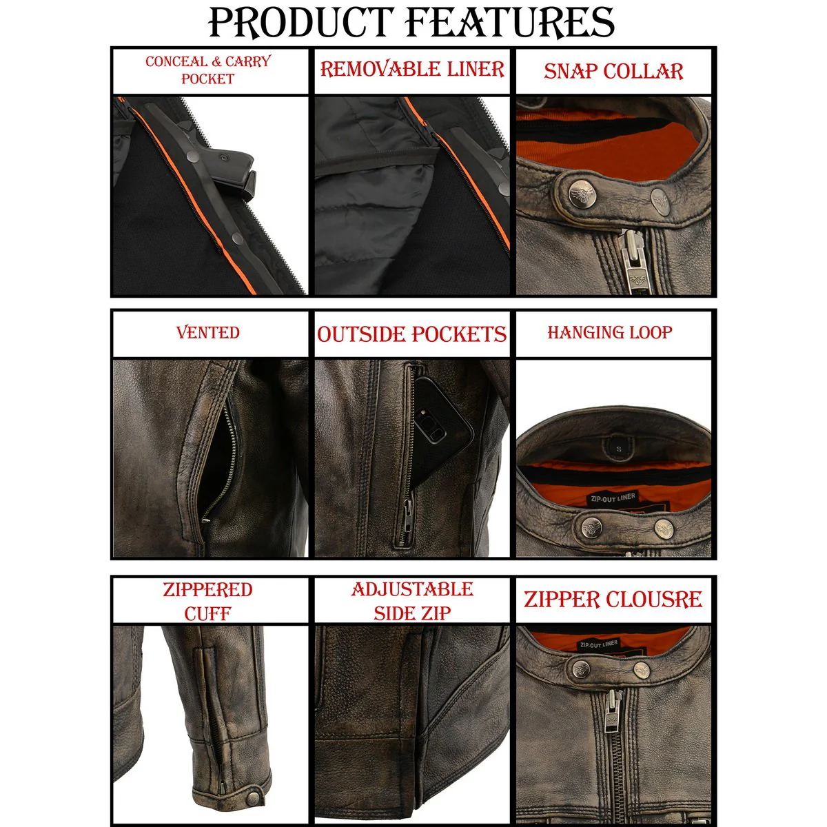 Milwaukee Leather MLM1550 Men's Vented Black-Beige Distressed Leather Scooter Style Motorcycle Jacket w/ Liner - Image 7