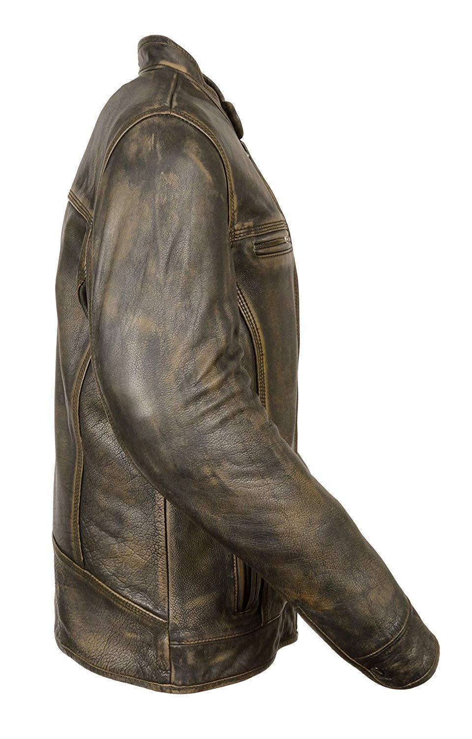 Milwaukee Leather MLM1550 Men's Vented Black-Beige Distressed Leather Scooter Style Motorcycle Jacket w/ Liner - Image 8