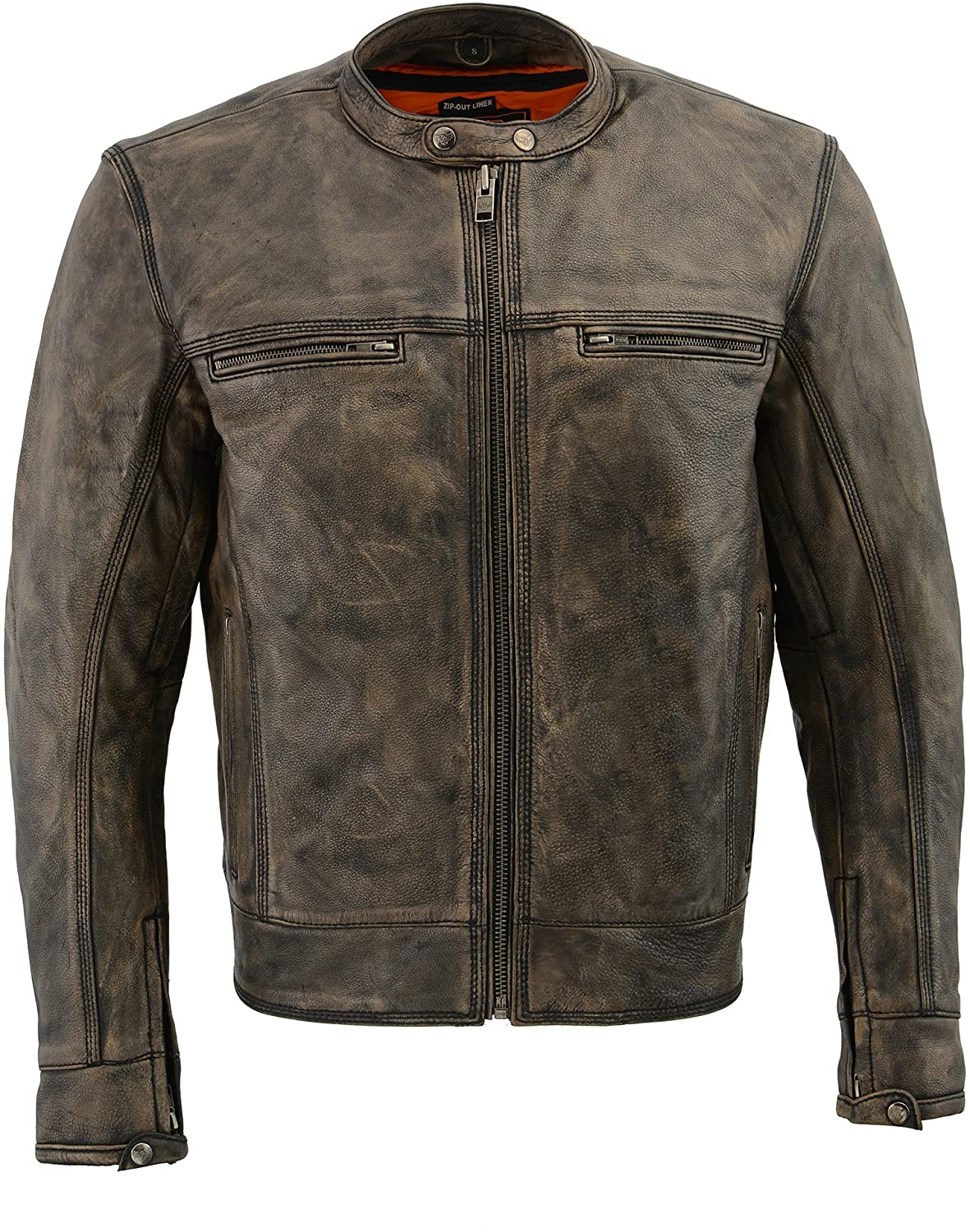 Milwaukee Leather MLM1550 Men's Vented Black-Beige Distressed Leather Scooter Style Motorcycle Jacket w/ Liner - Image 9
