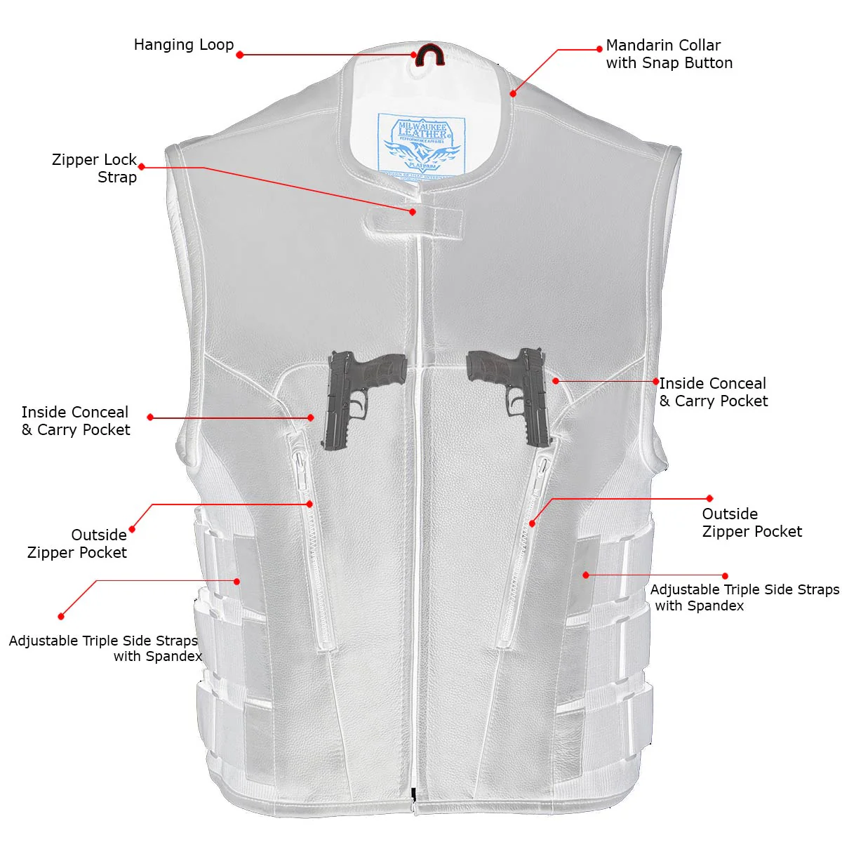 Milwaukee Leather MLM3500 Men's Swat Style Rider Leather Vest w/ Single Panel Back for Club Patches - Image 7