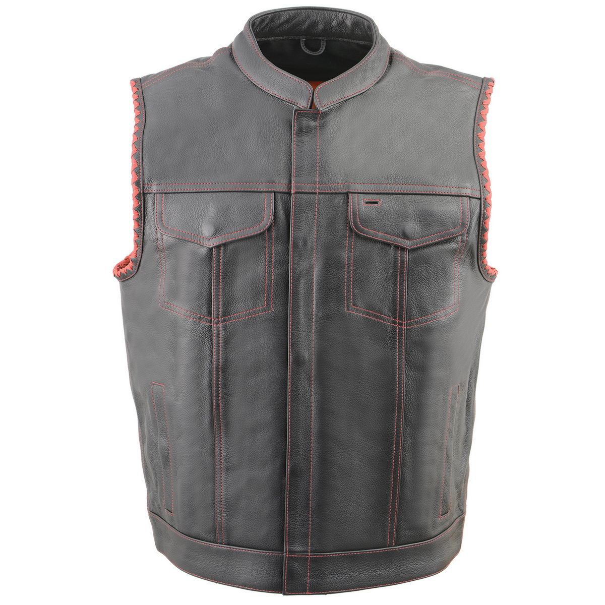Milwaukee Leather MLM3506 Men's Black Premium Leather Vest - Old Glory Laced Armholes Red Stitching Club Style Vest - Image 10