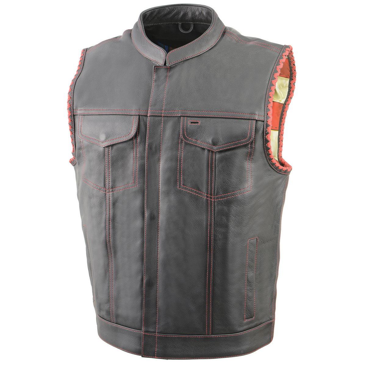 Milwaukee Leather MLM3506 Men's Black Premium Leather Vest - Old Glory Laced Armholes Red Stitching Club Style Vest - Image 11